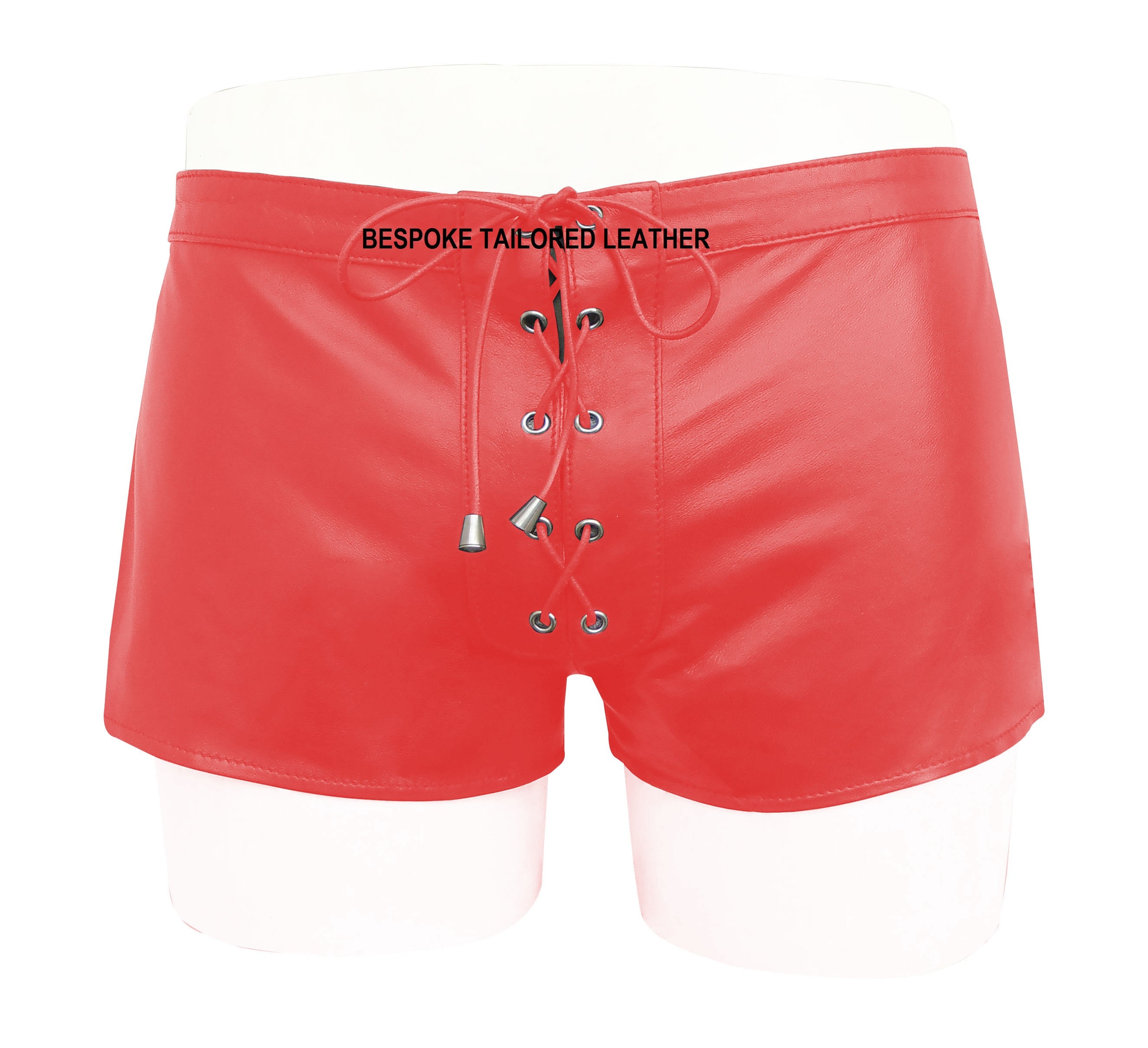 Image of Leather Lace Up Style With Drawstring Shorts - Red Custom Made To Order Bshn006