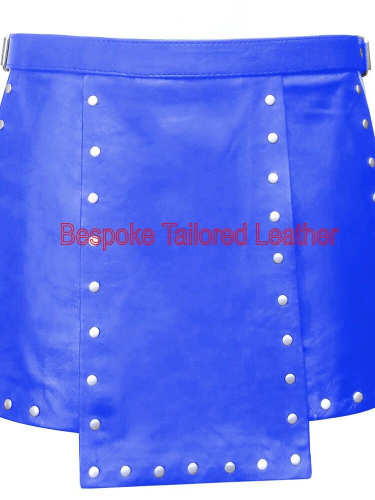 Image of Ladies Real Leather Gladiator Kilt With Stud Work Custom Made Order Bkin002 in Blue