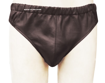 Men's Leather Brief/Underwear Custom Made To Order JO031 IN BROWN with Lining