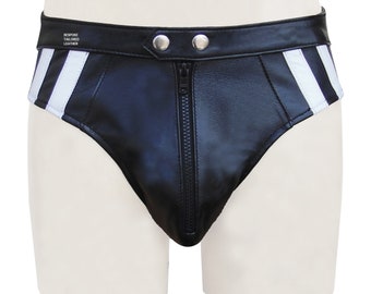 Men's Leather BRIEFS  With BLACK & White Stripes JO-067