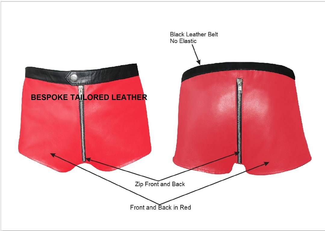 Men's Red Leather Shorts With Zip Front and Black. Etsy