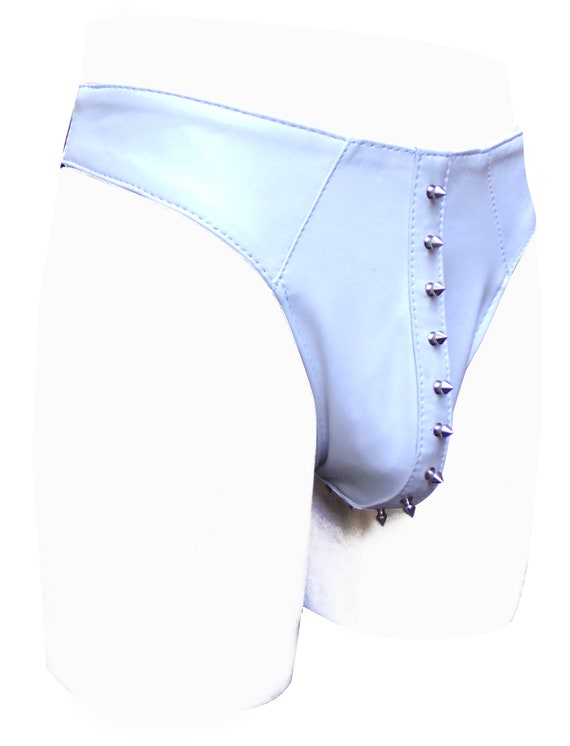 WHITE Leather JocksThong With Metal Stud Custom Made To Order BTLN005