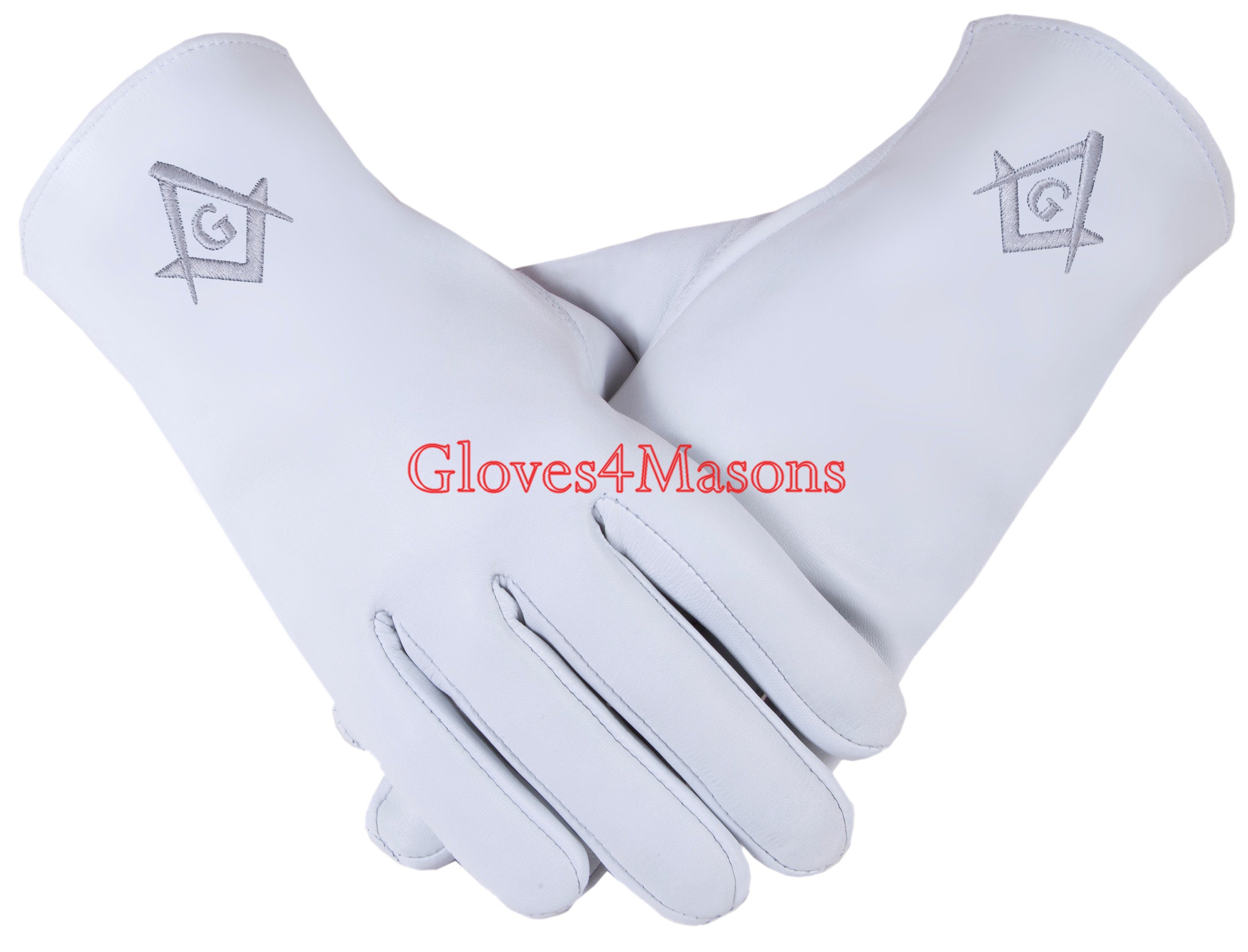 Image of Freemason Masonic Real Kid Leather Silver Gloves in Sc+G
