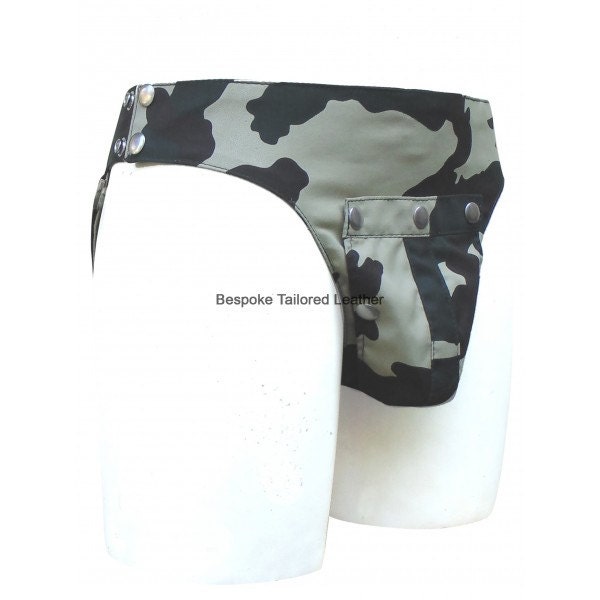 Image of Bespoke Tailored Leather Camouflage Jockstrap With Pouch | Custom Made To Order Jo-004