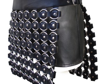 Gladiator style UNISEX  Leather Kilt made from Real Leather and Silver Rings   BKLN007 with Shorts