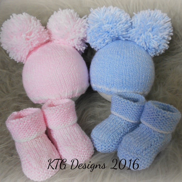 Baby dk knitting pattern to knit modern hat booties set