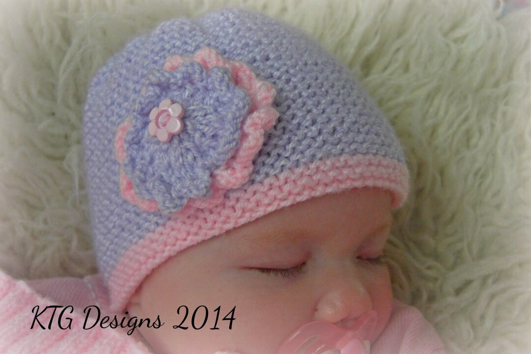 Knitting Pattern Baby Girls Hat Knitting Pattern With Flower in Sizes