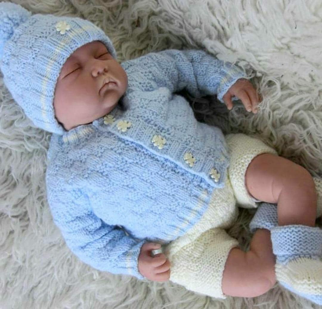 Knitting Pattern to Knit Baby Boys Cardigan Hat Bootees Pram Set