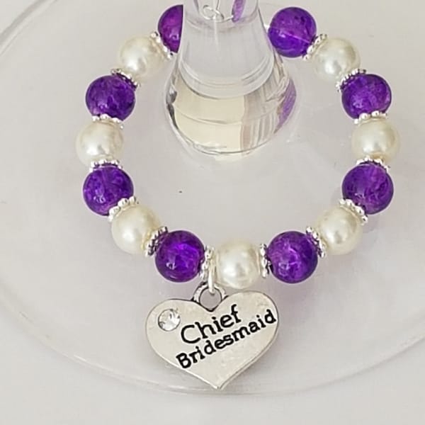 Wine Glass Charms, Chief Bridesmaid, Hen Night Decorations, Wedding Favors,Discounts available on multiple orders, please message me