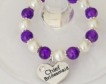 Chief Bridesmaid Wine Glass Charm, Hen Party Favor
