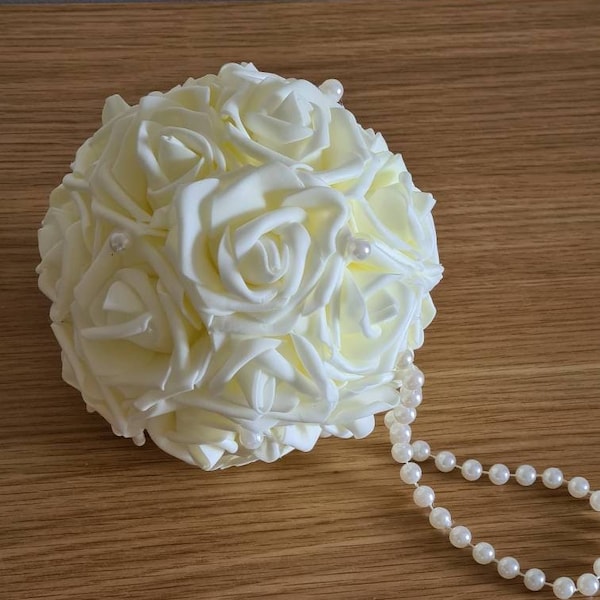 Pomander de mariage de 3 à 20 cm (8 po.), avec manche en perle, boules de fleurs de mariage, boule d'embrassement de demoiselle d'honneur, alternative de bouquet
