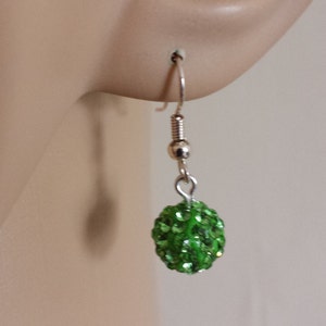 Shamballa Earrings, Round Pave Swarovski Crystal Bead Earrings, Earrings, Shamballa Beads, Green Swarovski Crystal Beads