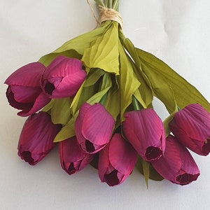 Silk Tulip Bunch, 9 Stems Per Bunch, 30cm Length, Flower Head 47mm each bud