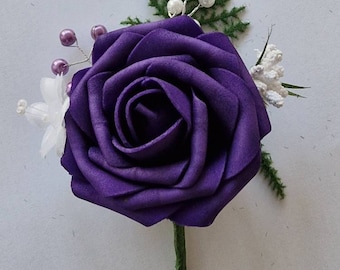 Cadbury Purple Buttonhole, Wedding Flowers, Boutonniere, Corsage, Grooms Wear,