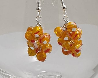 Orange & Red Cluster Earrings, Party Earrings, Everyday Earrings, Statement Earrings