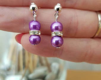 Wedding Pearl Earrings, Dainty Earrings, Bridesmaid Gift, Wedding Earrings, Pearls, Pearl Earrings, Purple Pearls, Wedding Jewellery