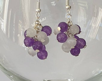 Purple & White Cluster Earrings, Party Earrings, Everyday Earrings, Statement Earrings