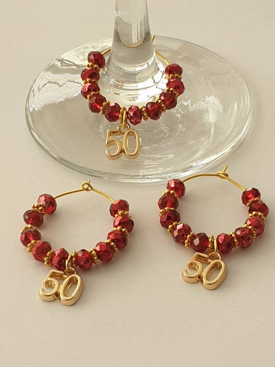 Wine Glass Charms 50th Birthday Charms Number Charms Golden Etsy