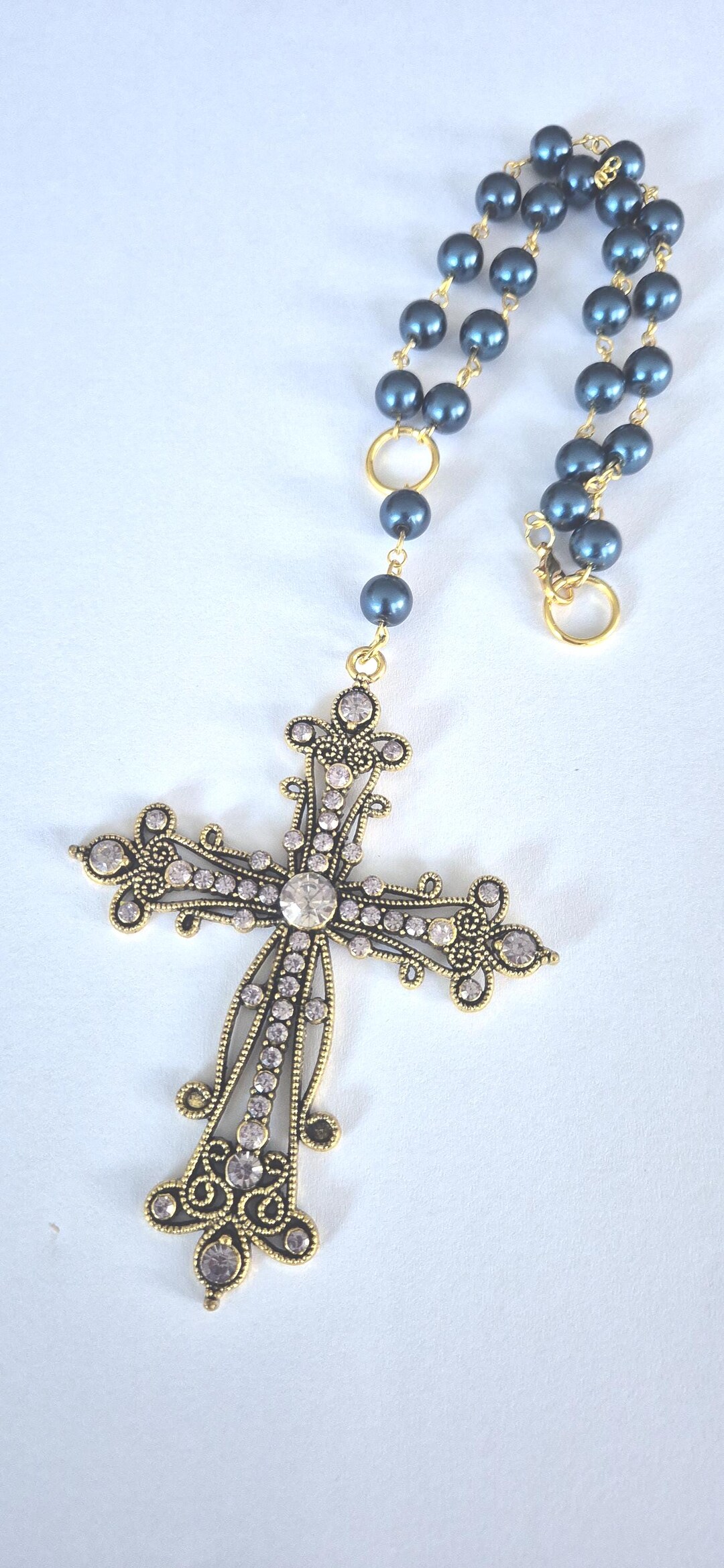 Cross Rear View Large Antique Gold Cross Rear View Mirror Charm Overall Length 30 Cm - Etsy