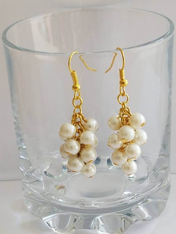 Gold und Weiß Cluster Ohrringe, Chunky Cluster Ohrring