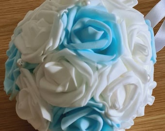 3" - 8"  Light Blue & White Wedding Pomanders, with pearls, Wedding Flower Balls, Flower Girl Kissing Ball,  Bouquet Alternative