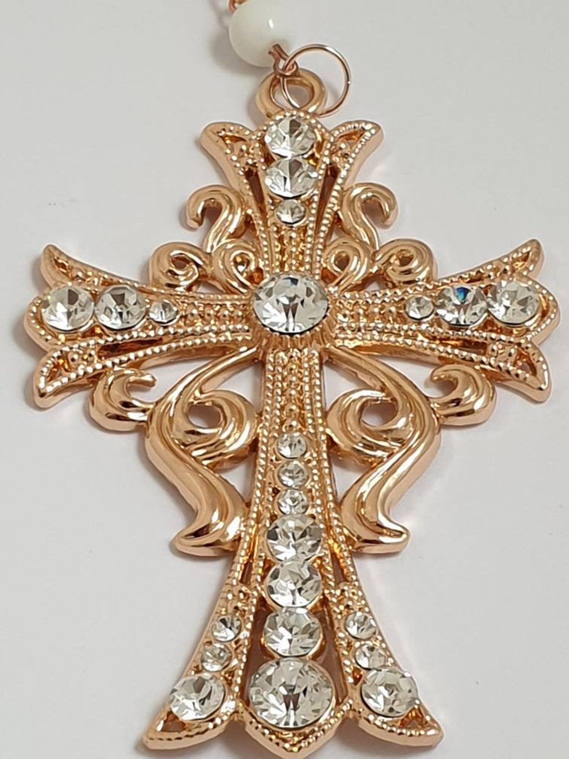 Large Crystal Cross Rear View Mirror Charm Religious Charms Etsy