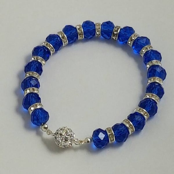 Bracelet à fermoir magnétique en cristal strass, bracelet de perles rondelles à facettes bleues