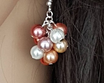 Chunky Cluster Earrings, Statement Earrings, Gift ideas, Fashion Earrings, Cluster pearls