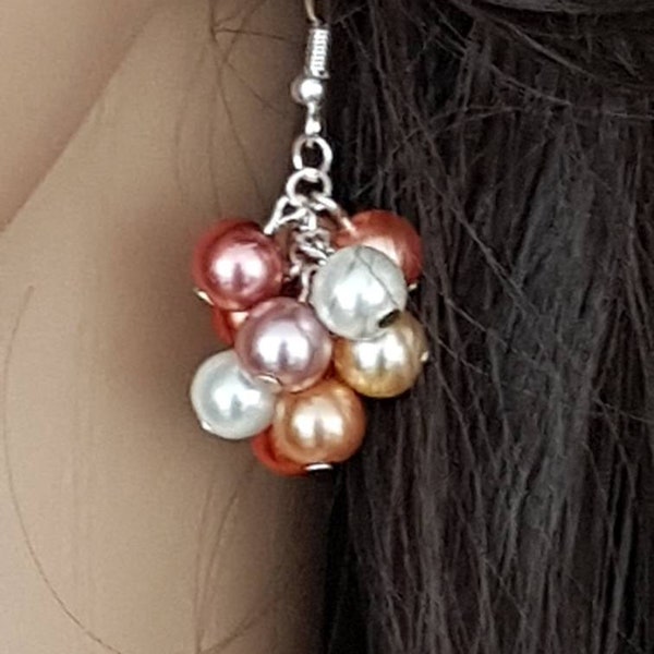 Chunky Cluster Earrings, Statement Earrings, Gift ideas, Fashion Earrings, Cluster pearls