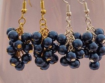 Navy Blue Chunky Cluster Oorbellen, Cadeau-ideeën, Statement Oorbellen, Clusterparels