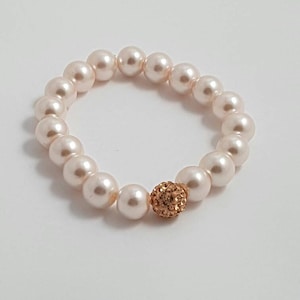 Blush Pink Pearl Wedding Bracelet, Pearl & Shamballa Bracelet, Bridal Bracelet, Bridesmaid Gifts, Wedding Jewellery, Wedding Jewelery