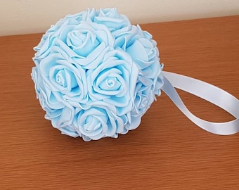 Baby Blue Wedding Pomander, Wedding Flower Balls, Flower Girl Kissing Ball,  Bouquet Alternative