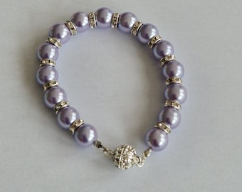 Bride /Bridesmaid  Pearl Beaded Bracelet, Lavender Beads, Wedding Jewellery, Bridesmaid gifts, Flowergirl gift, Pearls, Wedding Pearls