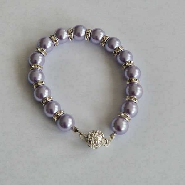 Bride /Bridesmaid  Pearl Beaded Bracelet, Lavender Beads, Wedding Jewellery, Bridesmaid gifts, Flowergirl gift, Pearls, Wedding Pearls