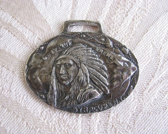 STERLING SILVER~Pocket Watch~FOB~Antique~1909~New York~State Fair~Ka-Noo-No~Karnival~Syracuse, N.Y.~Native American~Indian Chief~Arrowhead