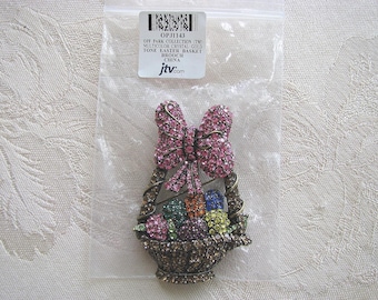 OFF PARK~jtv~Easter Basket~MultiColor~CRYSTAL~Gold Tone~Brooch / Pin~New in Bag