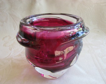 CZECH~Republic~ART GLASS~Hand Blown~Sommerso~Bowl~Vase~Plum  / Cranberry~ Label~3 lbs.