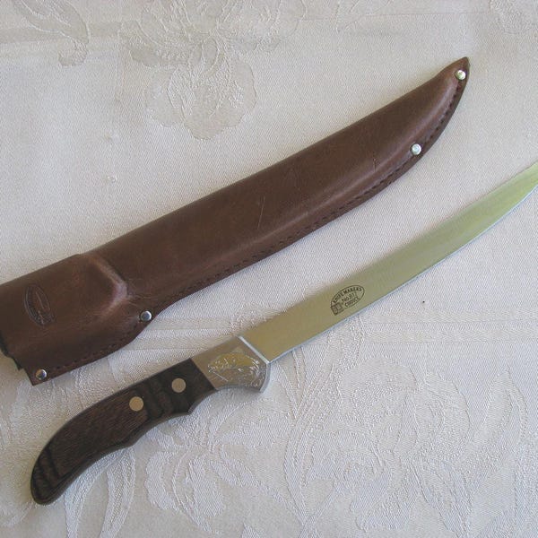 Fishing~FILLET~Knife & Sheath~G 96 Brand~Jet-Aer~Knife Makers Choice~No.817~VinTage~1980~PRESENTATION~Engraved~TROUT~Japan~UnUSED~Great Gift