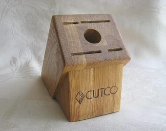 CUTCO~Honey Oak~KNIFE~BLOCK~Only~5 Slot~4 Knives & Sharpening Steel~Very Nice