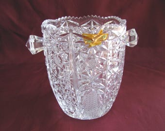 DEKRA~Mid Century~Lead~Crystal~ICE BUCKET~Made in Italy~Sawtooth~Hobstars~Cut Glass~UnUSED