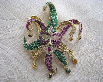 Off Park~jtv~MARDI GRAS~MASK~MultiColor~Crystals~Gold Tone~Brooch / Pin~New