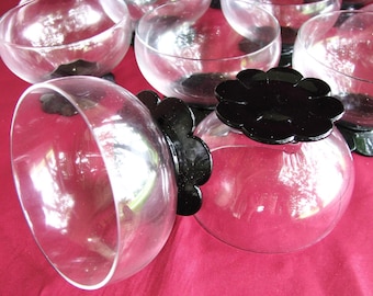 ART DECO~Sherbet~Desert~Cups~CHAMPAGNE~Glasses~Crystal~Black Amethyst~Petal Foot~Weston / Fry~ *Set of 12 * ~VinTage~1930's