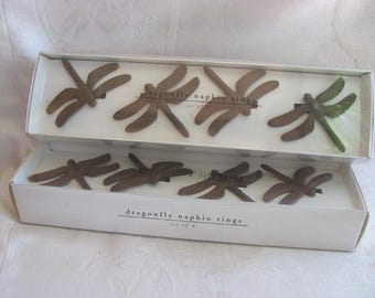 DRAGONFLY~Heavy Metal~NAPKIN RINGS~Set of 8~In Box~VinTage~1990's~Pier 1