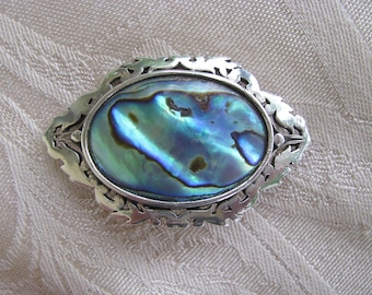 Abalone~Sterling Silver~925~PIN (Brooch) or PENDANT Necklace~PIERCED~VinTage~1960's
