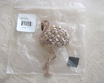 Off Park~jtv~FLAMINGO~Pink~CRYSTAL~Gold Tone~BROOCH / Pin~New in Bag
