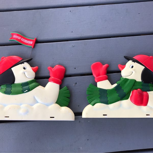 SALE Vintage Snowman Christmas Mailbox Toppers, Set of 2, Fun, Colorful and Unique
