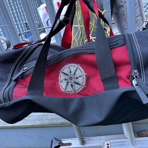 Vintage 1997 Marlboro Unlimited Gear Black & Red Duffel Bag with Compass