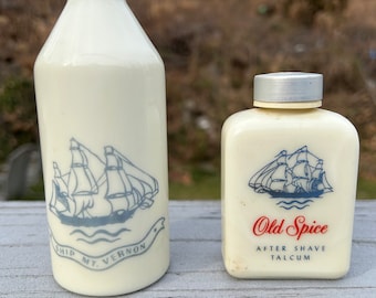 Old Spice Talcum For Men Bottle Ship Mt. Vernon + Old Spice Aftershave Talcum