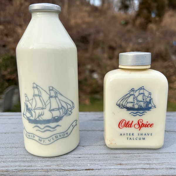 Old Spice Talcum For Men Bottle Ship Mt. Vernon + Old Spice Aftershave Talcum