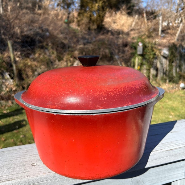 Vintage CLUB Heavy Aluminum Red 8 Qt Dutch Oven Stock Pot W/Lid CLUB BIG pan